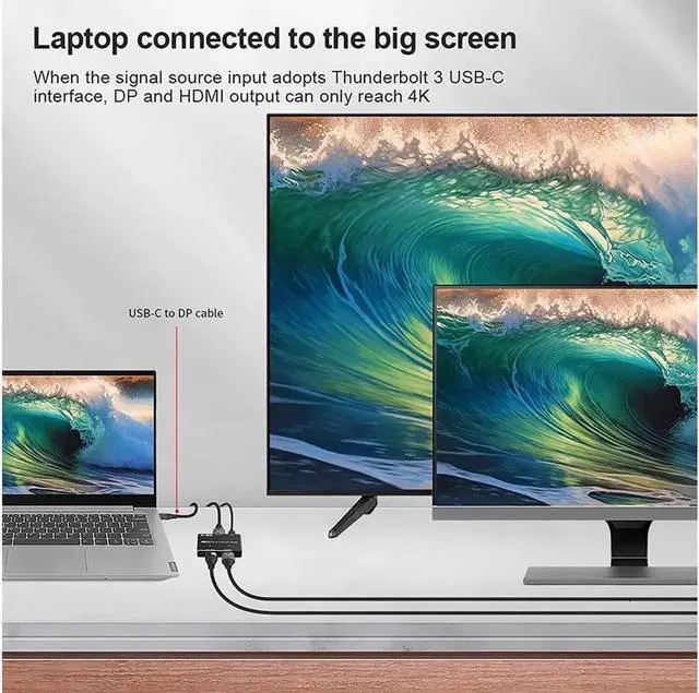 Alt view image 2 of 7 - 8K DisplayPort 1.4 MST Hub Splitter, 1 in 2 Out Displayport DP to DP+HDMI Video Converter with MST Function, Support Extend and Mirror Mode, (Windows PC only)
