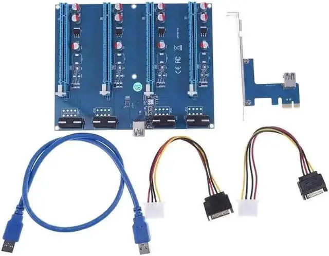 Alt view image 6 of 6 - PCI-E PCIE PCI Express 1x To 16x 4 Slots 4pin Riser Video Adapter Extender Multiplier Cards With USB Cable For BTC Mining
