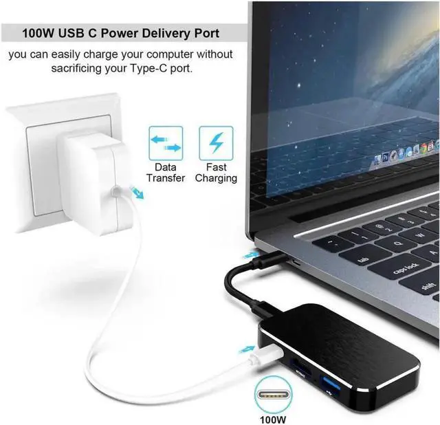 Main image of 5-in-1 USB-C to HDMI 2.0 4K Hub adapter Thunderbolt 3 Type-C to HDMI 4K Hub for Macbook pro Dell XPS 13 NS Switch Galaxy S8