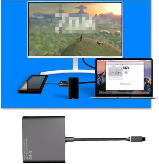 Alt view image 4 of 6 - HDMI Type-C TV Adapter Converter Base For Nintendo SH350 Switch CH Type C to HDMI/Type C/USB 3.0