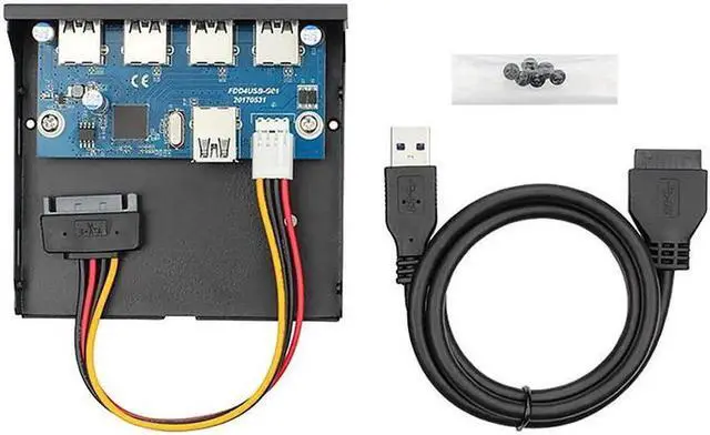 Alt view image 4 of 4 - FP35U34M Desktop Computer 4 Ports USB 3.0 Hub 3.5 inch Front Panel, USB 20 Pin to 4 USB3 Adpater Floppy Bay Panel w/ Extra SATA Power - 2 Feed USB 20Pin Cable - Black