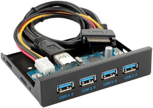 Main image of FP35U34M Desktop Computer 4 Ports USB 3.0 Hub 3.5 inch Front Panel, USB 20 Pin to 4 USB3 Adpater Floppy Bay Panel w/ Extra SATA Power - 2 Feed USB 20Pin Cable - Black