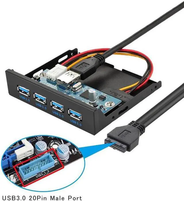 Alt view image 3 of 4 - FP35U34M Desktop Computer 4 Ports USB 3.0 Hub 3.5 inch Front Panel, USB 20 Pin to 4 USB3 Adpater Floppy Bay Panel w/ Extra SATA Power - 2 Feed USB 20Pin Cable - Black