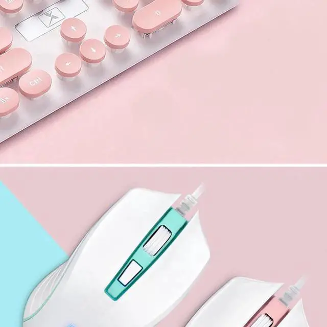 Alt view image 3 of 5 - Aomoproing Portable Retro Keyboard Mouse Kit Wired Gaming Keyboard with Round Key Cap Multimedia Button Keyboard Mouse Set