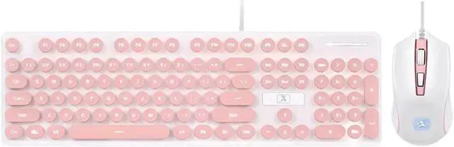 Alt view image 2 of 5 - Aomoproing Portable Retro Keyboard Mouse Kit Wired Gaming Keyboard with Round Key Cap Multimedia Button Keyboard Mouse Set