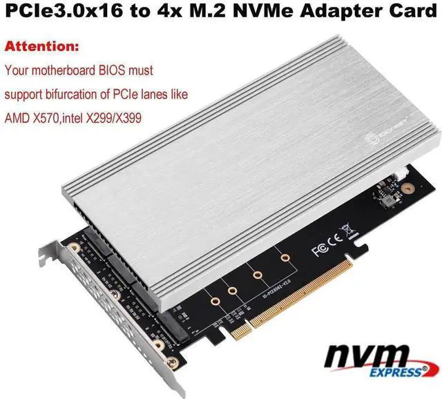 Main image of Aomoproing 4 Ports M.2 NVMe to Pcie 3.0 X16 riser controller Adapter Card Only Support Bifurcation Motherboards