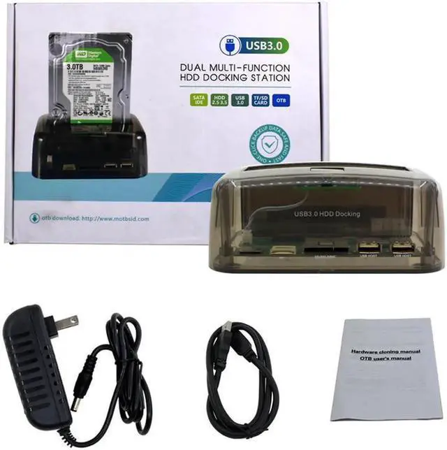 Alt view image 2 of 6 - USB 3.0 Hard Drive Docking Station,OTB Function SATA IDE to USB 5Gbps Enclosure For 2.5 3.5 Inch 8TB SSD HDD Case w/SD/M2/TF Card Reader,2 Ports USB 2.0 Hub -Transparent Black