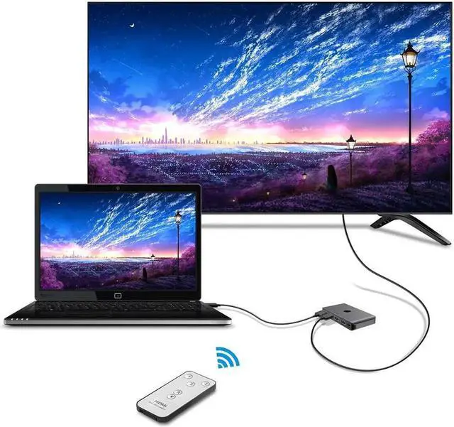 Alt view image 2 of 6 - Switch 4K HDMI 3 Ports HDMI 3 In 1 Out with IR Remote Control Sync Output Audio&Video for PS Game Console TV Monitor DVD