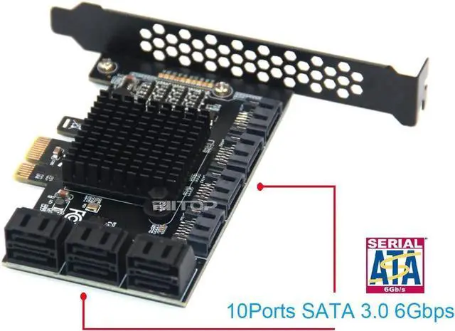 Alt view image 4 of 7 - SATA 3 Expansion Card 10 Port, PCI-e Express x1 SATA 6G Controller Card, SATA iii 6Gbps PCIe Adapter Card, Come with Low Profile Bracket and SATA3 Cables