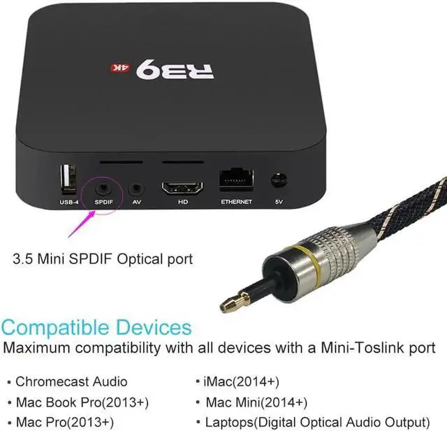 Alt view image 3 of 6 - Digital Toslink to Mini Toslink Cable 3.5mm SPDIF Optical Fiber Cable 3.5 to Optical Audio Cable Adapter for Macbook 5m 10m