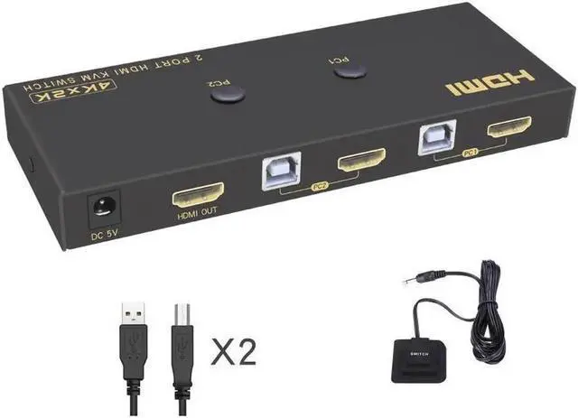 Main image of 2 Ports HDMI KVM Switch 4K*2K@60Hz 2 In 1 Out HDMI Supports Hotkey Switch Wire Control HDMI Monitor Keyboard &Mouse & Video USB 2.0 Devices Share