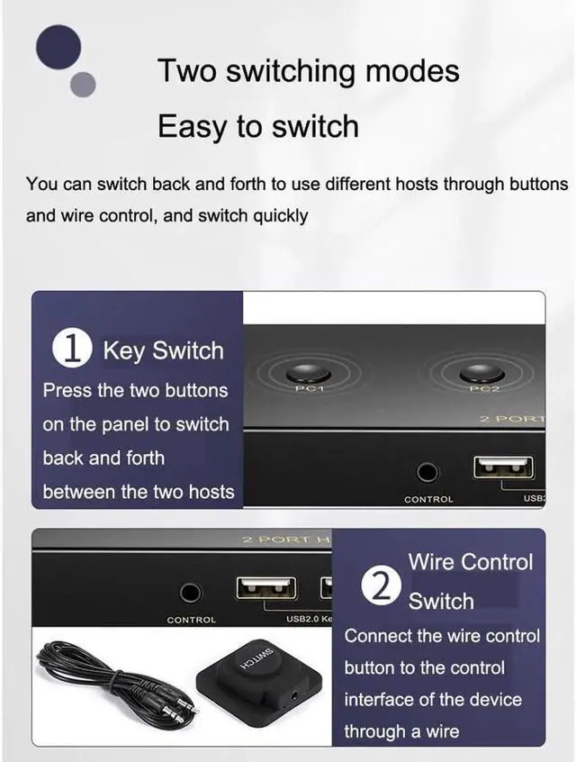 Alt view image 5 of 7 - 2 Ports HDMI KVM Switch 4K*2K@60Hz 2 In 1 Out HDMI Supports Hotkey Switch Wire Control HDMI Monitor Keyboard &Mouse & Video USB 2.0 Devices Share