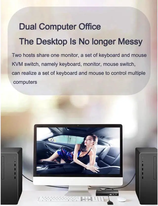 Alt view image 7 of 7 - 2 Ports HDMI KVM Switch 4K*2K@60Hz 2 In 1 Out HDMI Supports Hotkey Switch Wire Control HDMI Monitor Keyboard &Mouse & Video USB 2.0 Devices Share