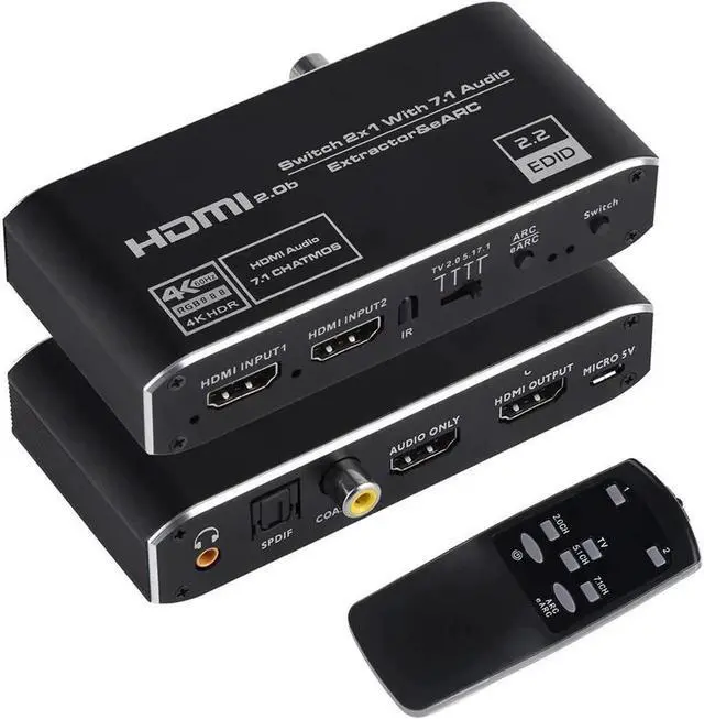 Main image of 4K@60Hz eARC HDMI Audio Extractor, 2x1 HDMI Switch to HDMI + Optical Toslink SPDIF + 3.5mm Audio Jack + Coaxial + 7.1Ch HDMI Audio Support ARC and eARC Function HDMI2.0b