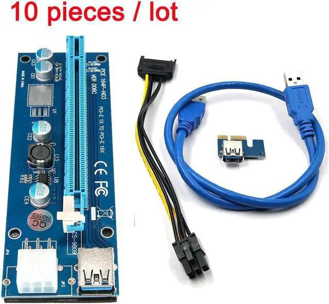 Main image of Aomoproing 10pcs PCI-E 6 Pin Riser Card Extender 1X to 16X USB3.0 Cable 6pin PCI-E PCI E Express Tender USB Riser for Bitcoin Mining Miner