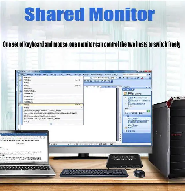 Alt view image 3 of 6 - HDMI Switch 2 IN 1 OUT 4K 2 Ports USB with 3 USB 2.0 Ports for 2 Computers Share 1 Keyboard Mouse Monitor