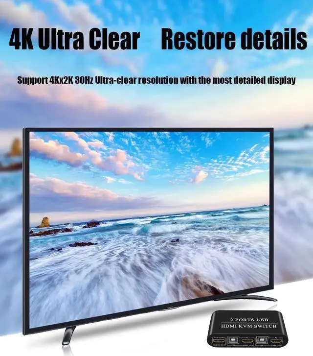 Alt view image 5 of 6 - HDMI Switch 2 IN 1 OUT 4K 2 Ports USB with 3 USB 2.0 Ports for 2 Computers Share 1 Keyboard Mouse Monitor