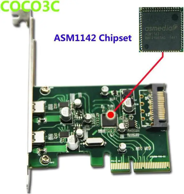 Alt view image 3 of 6 - Aomoproing 2 ports USB 3.1 Type-C PCI express Card + PCIe low profile bracket pci-e 4x to usb3.1 Type C adapter SuperSpeed 10Gbps USB-C