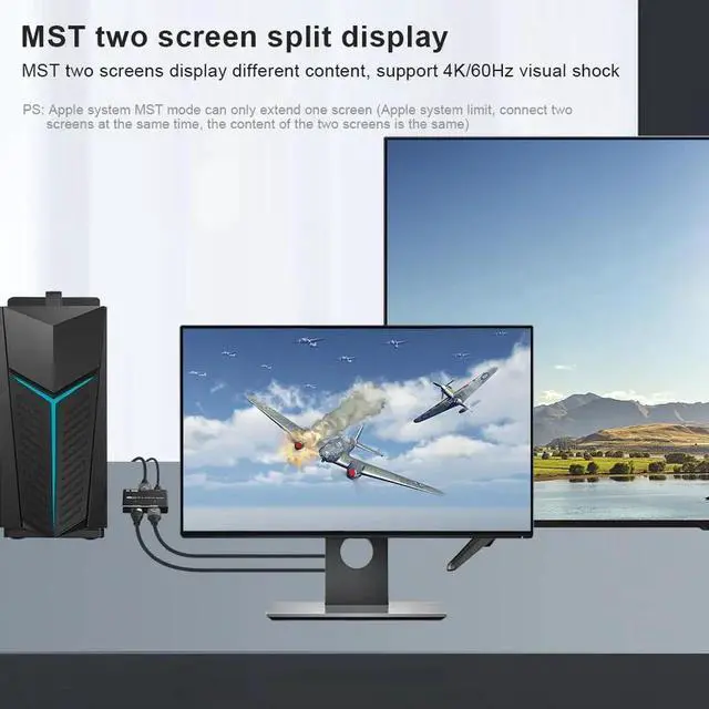 Alt view image 3 of 6 - Video Splitter Displayport to Displayport 1.4&HDMI 2.1-Compatible 1x2 MST SST Hub 8K@30Hz 4K@120Hz 2K@240Hz 3D HDR 4:4:4