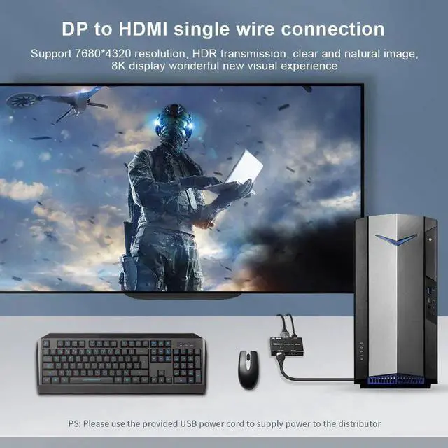 Alt view image 5 of 6 - Video Splitter Displayport to Displayport 1.4&HDMI 2.1-Compatible 1x2 MST SST Hub 8K@30Hz 4K@120Hz 2K@240Hz 3D HDR 4:4:4