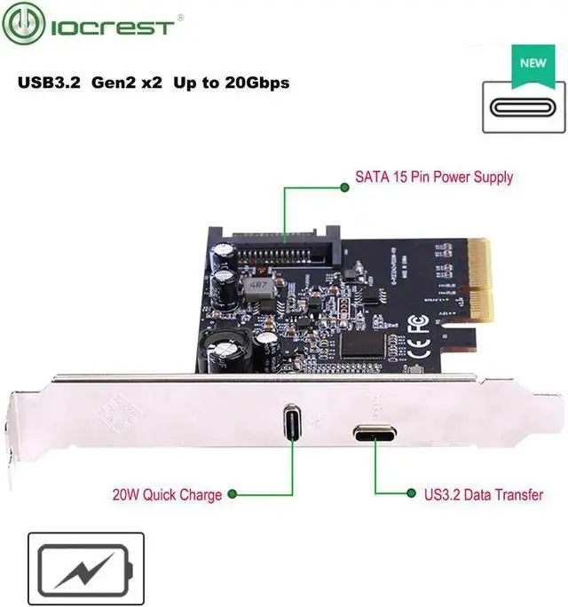 Main image of Aomoproing PCIE3.0 To USB3.2 Type-c 20G Data Transfer and 20W Quick Charge USB-C controller Card