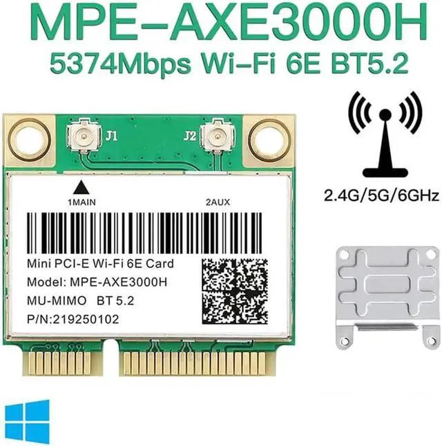 Alt view image 6 of 6 - Aomoproing Wi-Fi 6E Mini PCI-E WiFi Network Card MPE-AXE3000H 2.4GHz 5GHz 6GHz 5400Mbps Wireless Card BT5.2 802.11AX AC