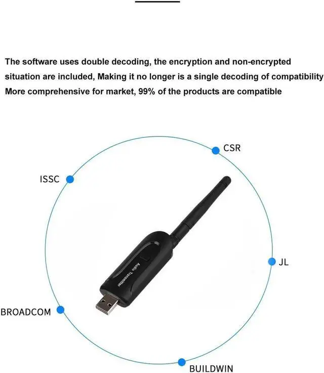 Alt view image 3 of 6 - 3.5mm Jack Audio Double-decoding Transmitter Bluetooth 4.0 Adapter Wireless Audio Transmitter for TV PC Aptx
