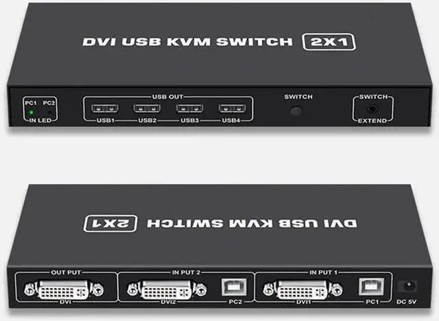 Alt view image 7 of 7 - DVI KVM Switch,KVM Switch 2 in 1 Out for 2 Computers Share Keyboard Mouse and USB 2.0 Devices Support 1920 * 1080P @60Hz (4K*2K @30Hz),