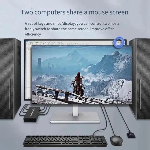 Alt view image 6 of 7 - DVI KVM Switch,KVM Switch 2 in 1 Out for 2 Computers Share Keyboard Mouse and USB 2.0 Devices Support 1920 * 1080P @60Hz (4K*2K @30Hz),