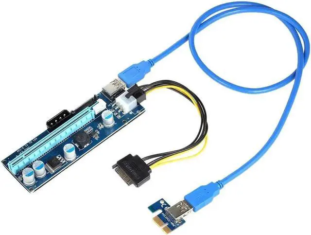 Alt view image 5 of 6 - PCI-E Riser PCI Express Extension Cable 1X to 16X Extender Riser w/ SATA 15Pin 6Pin 4Pin Power Interface Graphics Card Adapter