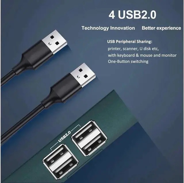 Alt view image 2 of 7 - Switch HDMI 2 Port, 4 USB 2.0 Hub, UHD 4K @30Hz, Support Wireless Keyboard and Mouse, No Power Require, with HDMI and USB Cables (Black)
