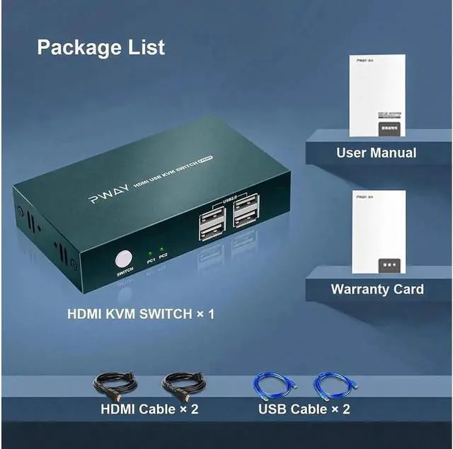 Alt view image 6 of 7 - Switch HDMI 2 Port, 4 USB 2.0 Hub, UHD 4K @30Hz, Support Wireless Keyboard and Mouse, No Power Require, with HDMI and USB Cables (Black)