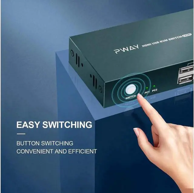 Alt view image 4 of 7 - Switch HDMI 2 Port, 4 USB 2.0 Hub, UHD 4K @30Hz, Support Wireless Keyboard and Mouse, No Power Require, with HDMI and USB Cables (Black)