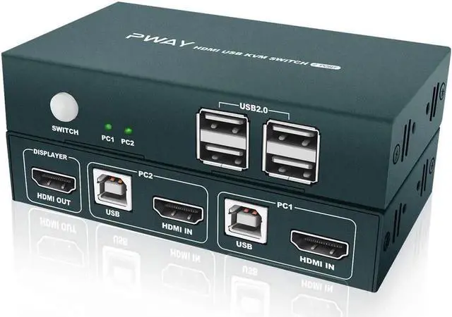 Main image of Switch HDMI 2 Port, 4 USB 2.0 Hub, UHD 4K @30Hz, Support Wireless Keyboard and Mouse, No Power Require, with HDMI and USB Cables (Black)