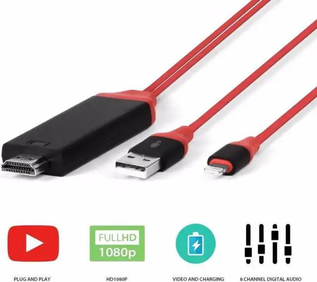 Alt view image 2 of 6 - 2M Phone Tablet To HDMI TV AV Adapter Cable 1080P 2K HD Cord Game Movie Supplies For iPad For iPhone Plug & Play