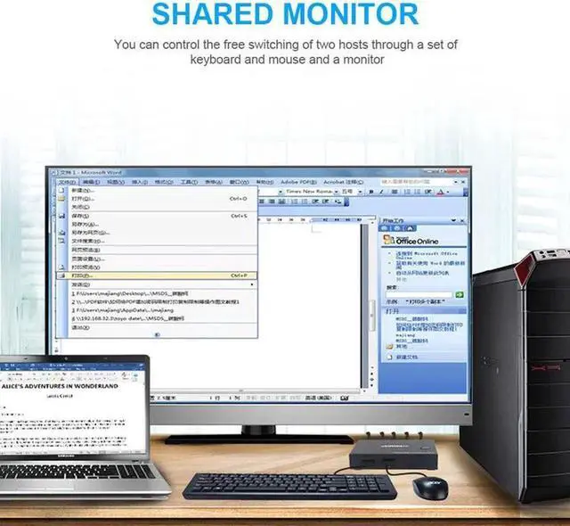 Alt view image 2 of 5 - HDMI KVM Switcher 4K 2 in 1 out USB KVM Switcher Keyboard Mouse USB Shared Display Synchronization Controller KVM Switch
