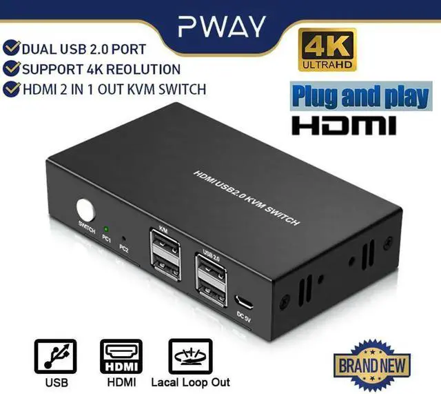 Alt view image 3 of 5 - 2 Computer Share one Monitor one Keyboard Mouse USB KVM Switch HDMI Splitter Support 4K@60Hz 2 In 1 Out For PC Macbook Laptop