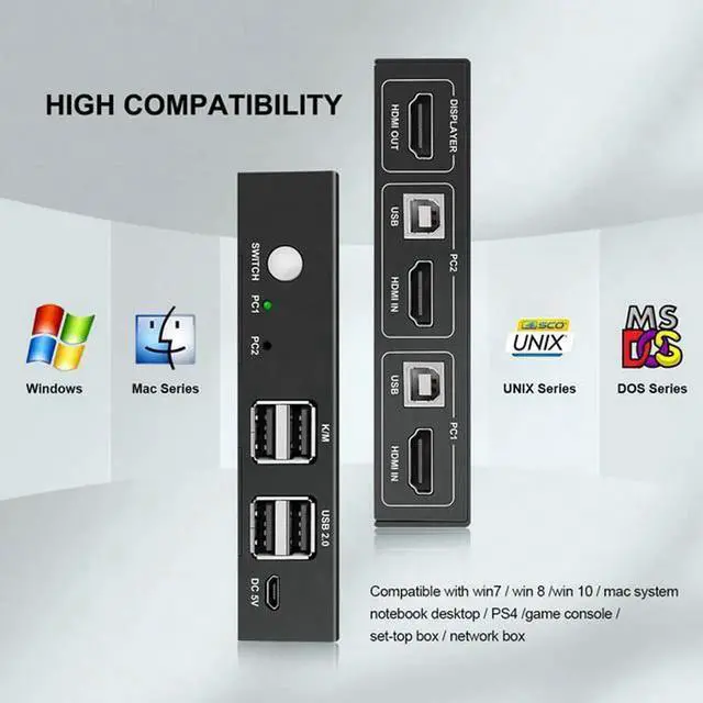 Alt view image 2 of 5 - 2 Computer Share one Monitor one Keyboard Mouse USB KVM Switch HDMI Splitter Support 4K@60Hz 2 In 1 Out For PC Macbook Laptop