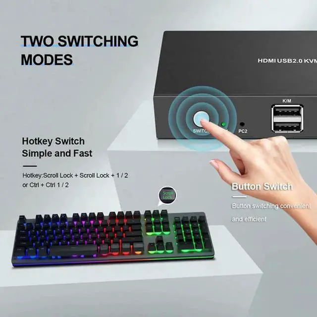 Alt view image 5 of 5 - 2 Computer Share one Monitor one Keyboard Mouse USB KVM Switch HDMI Splitter Support 4K@60Hz 2 In 1 Out For PC Macbook Laptop