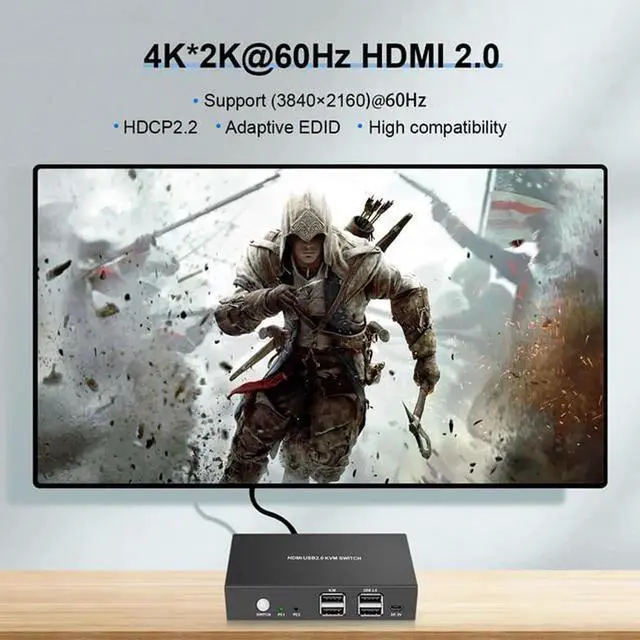 Alt view image 4 of 5 - 2 Computer Share one Monitor one Keyboard Mouse USB KVM Switch HDMI Splitter Support 4K@60Hz 2 In 1 Out For PC Macbook Laptop