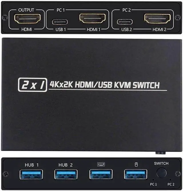 Alt view image 2 of 5 - KVM Switch 4 Port 4K USB Switch KVM VGA Switcher Splitter Box for Sharing Printer Keyboard Mouse KVM Switch HDMI USB Hub