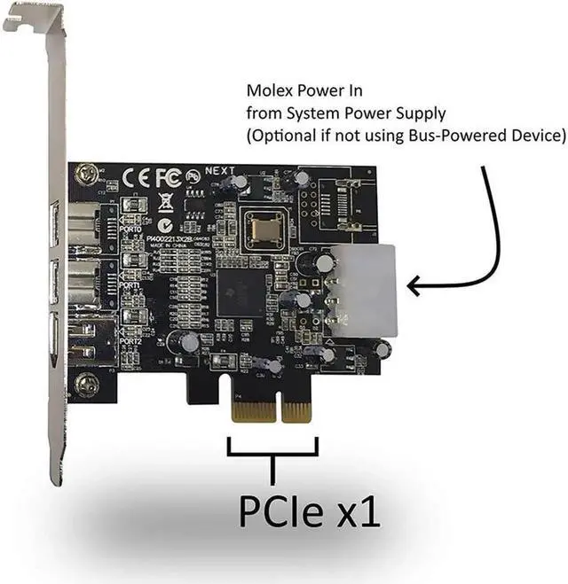 Alt view image 6 of 6 - PCIE To IEEE 1394 Adapter Card PCI Express 3 Port Firewire 800 1394B & 1394A Pcie 1.1 X1 Card TI XIO2213B Chipset