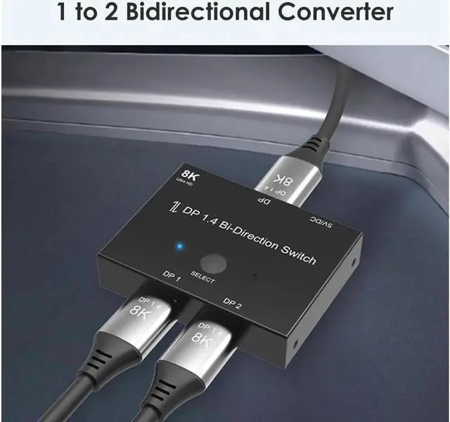 Alt view image 4 of 7 - Splitter DP1.4 Bi-Direction Switch Audio Video Sync Adapter 1x2/2x1 Switcher for Computer TV Projector Monitor