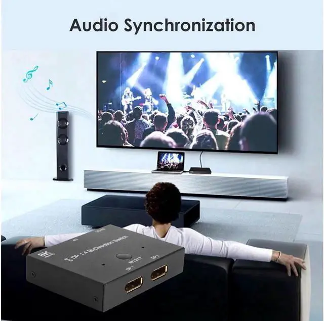 Alt view image 3 of 7 - Splitter DP1.4 Bi-Direction Switch Audio Video Sync Adapter 1x2/2x1 Switcher for Computer TV Projector Monitor