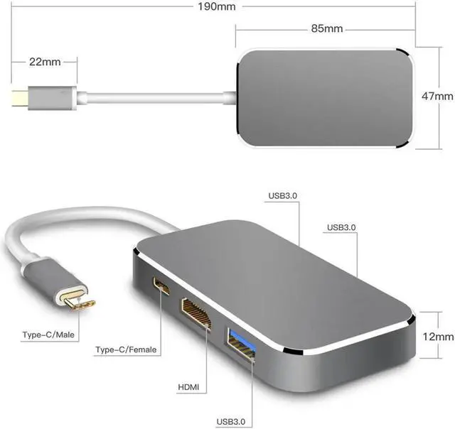 Alt view image 6 of 6 - USB Type C To HDMI 1.4 USB 3.0 Adapter USB 3.0 Type-C Adapter 4K HDMI Digital AV Multiport Adapter USB-C HUB Adapter For MacBook