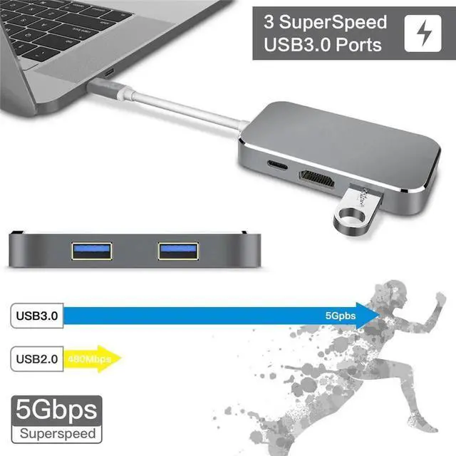 Alt view image 3 of 6 - USB Type C To HDMI 1.4 USB 3.0 Adapter USB 3.0 Type-C Adapter 4K HDMI Digital AV Multiport Adapter USB-C HUB Adapter For MacBook