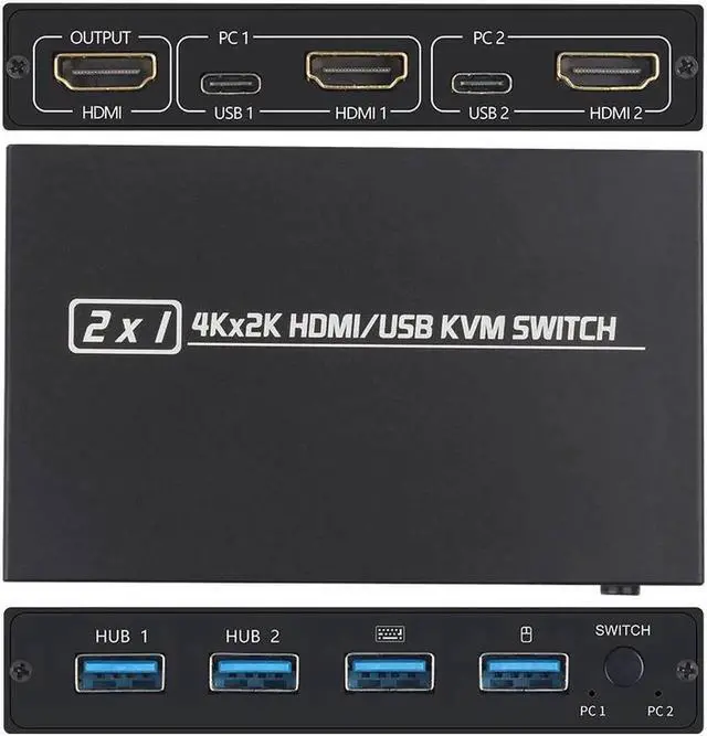 Alt view image 6 of 6 - For 2 PC Sharing Keyboard And Mouse For Printer 2 Port USB HDMI KVM Switch Box 4K Video Display USB Switch KVM Distributor Box