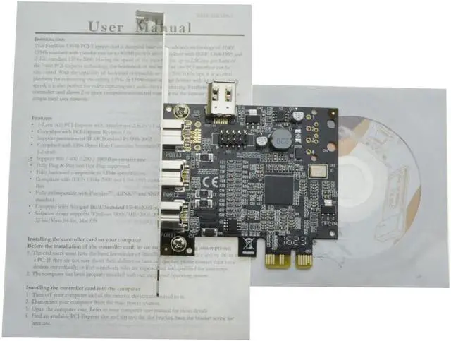 Alt view image 4 of 6 - PCIe to 3 Ports 1394B Shared internal 1394A card External Firewire 800 IEEE 1394 PCI express card For HD video capture card