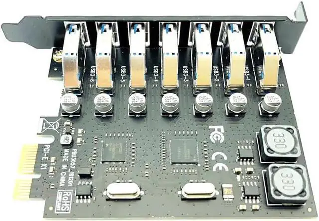 Alt view image 4 of 6 - USB 3.0 PCI E Expansion Card Adapter 7 Ports USB 3.0 Hub Adapter External Controller PCI E Extender PCI Express Card for Desktop