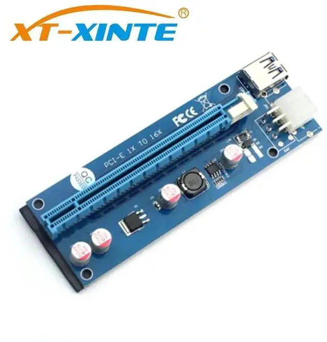 Alt view image 6 of 6 - PCI Express PCI-E 1X to 16X Riser Card 6Pin 4Pin PCIE USB3.0 SATA Card Extension Cable for Miner Mining BTC Dedicated Adapter